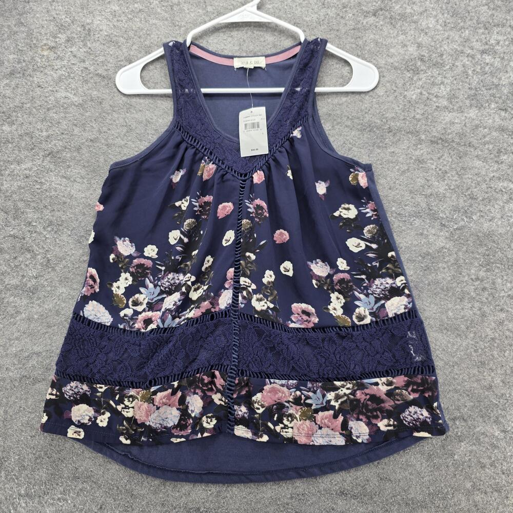 Taylor & Sage Tank Top Womens Small Navy Blue Floral Lace Racerback T0646-21D